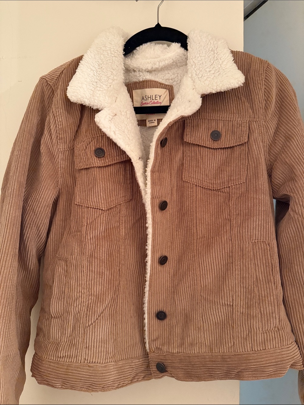 Ashley By 26 International Cream Sherpa and Camel Corduroy Jacket